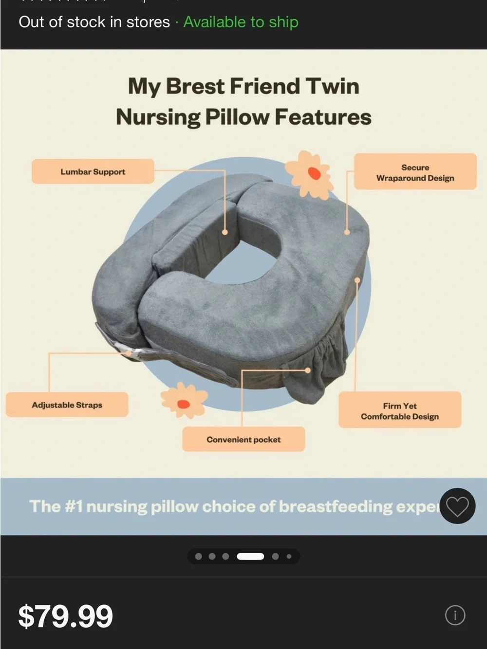 My Brest Friend Twin Nursing Pillow — Gray Support Cushion